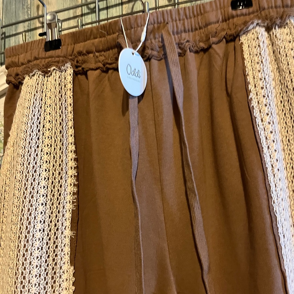 Oddi Brown Knit Patchwork Pants NWT - image 3